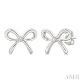 1/50 Ctw Bow Round Cut Diamond Fashion Earrings in Sterling Silver