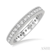 1 Ctw Milgrain Bordered Round Cut Diamond Eternity Wedding Band in 14K White Gold