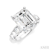 1 1/4 Ctw Emerald Shape Emerald and Round Cut Diamond Semi-Mount Engagement Ring in 14K White Gold