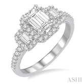 1/2 Ctw Emerald Shape Baguette and Round Cut Diamond Semi-Mount Engagement Ring in 14K White Gold