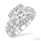1 1/6 Ctw Princess Shape Pear, Baguette and Round Cut Diamond Semi-Mount Engagement Ring in 14K White Gold