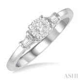 1/5 Ctw Round Cut & Baguette Diamond Lovebright Engagement Ring in 14K White Gold