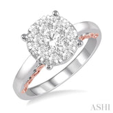 1 Ctw Round Diamond Lovebright Solitaire Style Engagement Ring in 14K White and Rose Gold