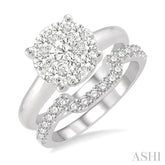 1 Ctw Lovebright Round Cut Diamond Wedding Set With 3/4 Ctw Circular Engagement Ring and 1/3 Ctw U-Shape Center Wedding Band in 14K White Gold