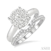 3/8 Ctw Lovebright Round Cut Diamond Wedding Set With 1/4 Ctw Circular Engagement Ring and 1/6 Ctw U-Shape Center Wedding Band in 14K White Gold