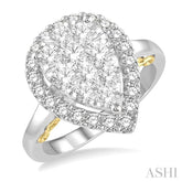 1 1/2 Ctw Pear Shape Lovebright Round Diamond Cluster Ring in 14K White and Yellow Gold