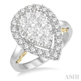 2 Ctw Pear Shape Lovebright Diamond Cluster Ring in 14K White and Yellow Gold
