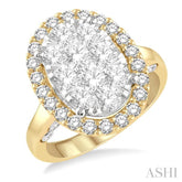 2 Ctw Oval Shape Lovebright Diamond Cluster Ring in 14K Yellow and White Gold