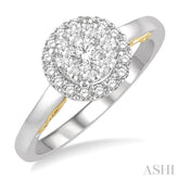 1/2 Ctw round Diamond Lovebright Solitaire Style Halo Engagement Ring in 14K White and Yellow Gold