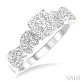 1/2 Ctw Marquise and Circular Mount Carved Lovebright Round Cut Diamond Engagement Ring in 14K White Gold