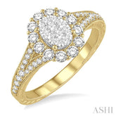 3/4 Ctw Oval Shape Lovebright Diamond Cluster Ring in 14K Yellow and White Gold