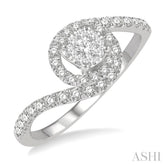 1/2 Ctw Bypass Lovebright Round Cut Diamond Cluster Ring in 14K White Gold