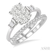 3/4 Ctw Lovebright Baguette & Round Cut Diamond Wedding Set With 5/8 Ctw Oval Shape Engagement Ring and 1/6 Ctw Wedding Band in 14K White Gold