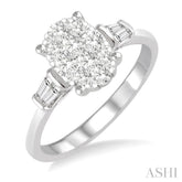 5/8 Ctw Oval Shape Lovebright Baguette and Round Cut Diamond Cluster Ring in 14K White Gold