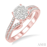 1/2 Ctw Round Cut Diamond Lovebright Engagement Ring in 14K Rose and White Gold