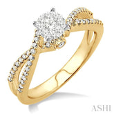 3/8 Ctw Round Cut Diamond Lovebright Engagement Ring in 14K Yellow and White Gold