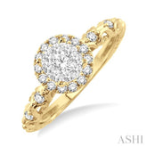 3/8 Ctw Round Cut Diamond Lovebright Engagement Ring in 14K Yellow and White Gold