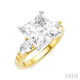 1/2 Ctw Tri-Mount Princess Shape Center Pear and Round Cut Diamond Semi-Mount Engagement Ring in 14K Yellow and White Gold