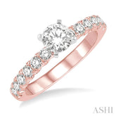 1 Ctw Diamond Ladies Engagement Ring with 1/2 Ct Round Cut Center Stone in 14K Rose And White Gold
