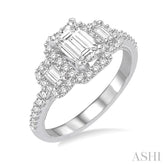 5/8 Ctw Diamond Ladies Engagement Ring with 1/4 Ct Emerald Cut Center Stone in 14K White Gold
