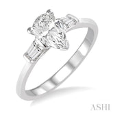 5/8 Ctw Baguette and Pear Cut Diamond Ladies Engagement Ring with 1/2 Ct Pear Cut Center Stone in 14K White Gold