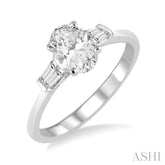 1/2 Ctw Baguette and Oval Cut Diamond Ladies Engagement Ring with 1/3 Ct Oval Cut Center Stone in 14K White Gold
