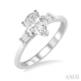 1/2 Ctw Baguette and Pear Cut Diamond Ladies Engagement Ring with 1/3 Ct Pear Cut Center Stone in 14K White Gold