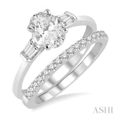 5/8 Ctw Diamond Wedding Set With 1/2 Ctw Baguette & Oval Cut Engagement Ring and 1/10 Ctw Round Cut Diamond Wedding Band in 14K White Gold