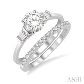 5/8 Ctw Diamond Wedding Set With 1/2 Ctw Baguette & Round Cut Engagement Ring and 1/10 Ctw Round Cut Diamond Wedding Band in 14K White Gold