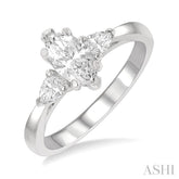 3/4 Ctw Tri-Mount Diamond Engagement Ring With 1/2 Ctw Marquise Cut Center Stone in 14K White Gold