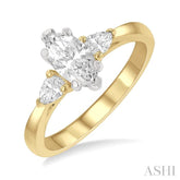 3/4 Ctw Tri-Mount Diamond Engagement Ring With 1/2 Ctw Marquise Cut Center Stone in 14K Yellow and White gold