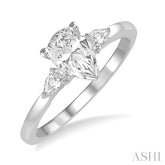 1/2 Ctw Pear Cut Diamond Ladies Engagement Ring with 1/3 Ct Pear Cut Center Stone in 14K White Gold