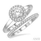3/4 Ctw Round Cut Diamond Wedding Set With 5/8 Ct Engagement Ring and 1/6 Ct Wedding Band in 14K White Gold