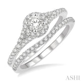 3/4 Ctw Diamond Wedding Set With 5/8 Ct Split Shank 1/4 Ct Round Cut Center Stone Engagement Ring and 1/6 Ct Wedding Band in 14K White Gold