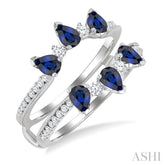4x3 MM Pear Cut Sapphire and 1/3 Ctw Round Cut Diamond Precious Insert Ring in 14K White Gold