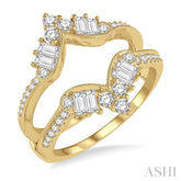 3/4 Ctw Chevron Center Baguette and Round Cut Diamond Insert Ring in 14K Yellow Gold