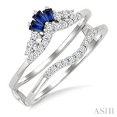 2.55x1.8 MM Baguette Cut Sapphire and 1/4 Ctw Round Cut Diamond Crown Precious Insert Ring in 14K White Gold