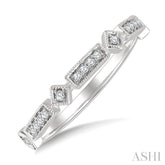 1/10 Ctw Bar & Kite Shaped Mount Link Round Cut Diamond Stackable Fashion Band in 10K White Gold