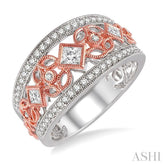 5/8 Ctw Round and Princess Cut Diamond Wide Band in 14K White and Rose Gold