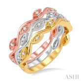 1/6 Ctw Marquise Shape Round Cut Diamond Triple Stackable Band Set in 14K White, Yellow and Rose Gold