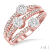 3/8 Ctw Split Top Tri Mount Lovebright Round Cut Diamond Ring in 14K Rose and White Gold