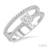 1/3 Ctw Twin Band Round Shape Lovebright Round Cut Diamond Fashion Ring in 14K White Gold