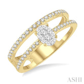 1/3 Ctw Twin Band Oval Shape Lovebright Round Cut Diamond Fashion Ring in 14K Yellow and White Gold