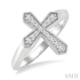 1/6 Ctw Cross Round Cut Diamond Fashion Petite Ring in 10K White Gold