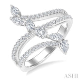3/4 Ctw Three-Way Split Shank Mixed Diamond Cut Fashion Ring in 14K White Gold
