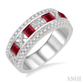 3x3 MM Princess Cut Ruby and 3/8 Ctw Round Cut Diamond Precious Band in 14K White Gold