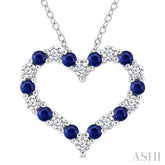2.3 MM Round Cut Sapphire and 1/2 Ctw Open Heart Round Cut Diamond Precious Fashion Pendant With Chain in 14K White Gold