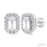 5x3 MM Octagonal Shape White Topaz and 1/8 Ctw Round Cut Diamond Halo Semi-Precious Stud Earrings in 14K White Gold