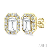 5x3 MM Octagonal Shape White Topaz and 1/8 Ctw Round Cut Diamond Halo Semi-Precious Stud Earrings in 14K Yellow Gold