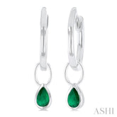 5x3 MM Bezel Set Pear Cut Emerald Precious Fashion Huggie Earrings in 14K White Gold